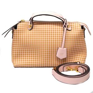 FENDI By The Way Handbag Shoulder Bag Check Pink Beige Leather